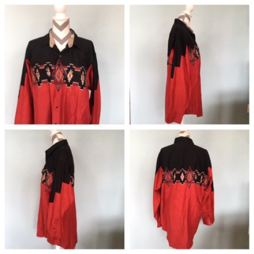 Couple Black Red Button Down Top - image 3